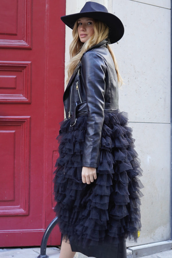 Leather Frill Jacket Long Retail